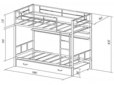 Двухъярусная металлическая кровать Севилья-2 ПЯ с дополнительной лестницей, спальные места 190х90 см